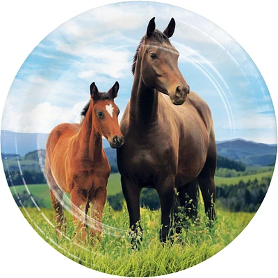 Party Central Club Pack of 96 Brown Horse and Pony Printed Dessert Plates 8.75"