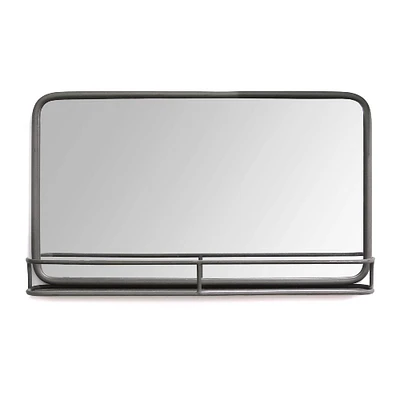 Contemporary Home Living 24" Gray Rectangular Mason Metal Mirror with Shelf