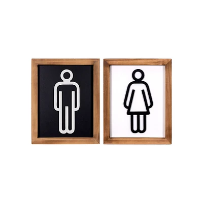 Contemporary Home Living Set of 2 Black and White His & Hers Bathroom Wall Art 10"