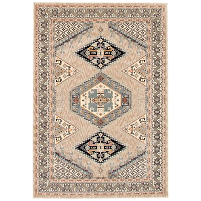 Chaudhary Living 5.25' x 7.25' Off White and Beige Medallion Geometric Rectangular Area Throw Rug