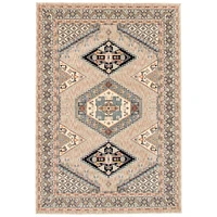 Chaudhary Living 5.25' x 7.25' Off White and Beige Medallion Geometric Rectangular Area Throw Rug