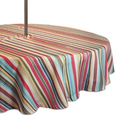 CC Home Furnishings Vibrantly Colored Summer Stripe Outdoor Tablecloth with Zipper 60"
