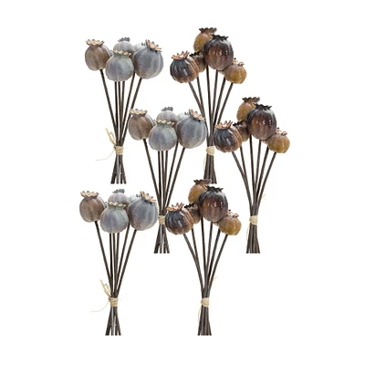 Melrose Set of 6 Poppy Pod Flower Bundles 10.5"