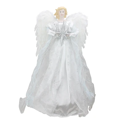 Roman 22" White and Silver Glitter Angel with Star Hanging Christmas Decoration