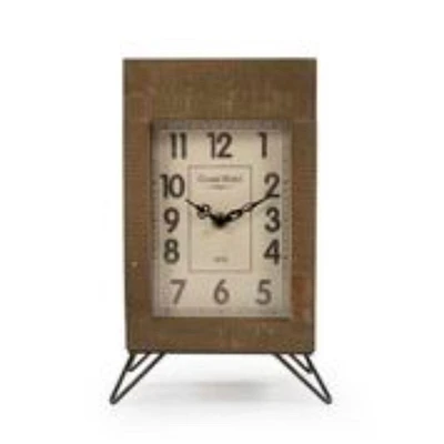 Zentique 10.5" Brown and White Distressed Finish Rectangle Desk Clock