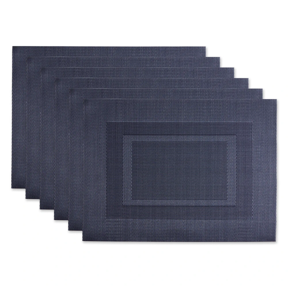 Contemporary Home Living Double Frame Stonewash Rectangular Table Placemats - 17.25" - Blue - Set of 6