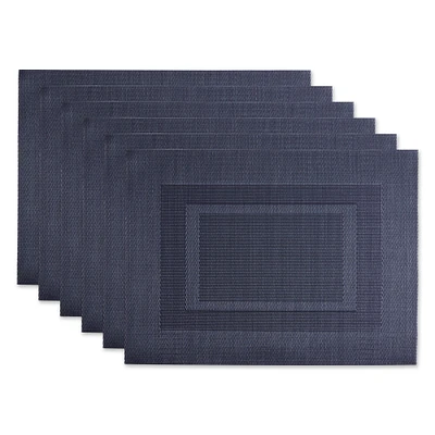 Contemporary Home Living Double Frame Stonewash Rectangular Table Placemats - 17.25" - Blue - Set of 6