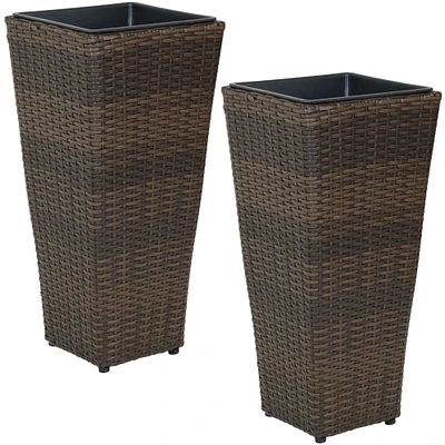 Sunnydaze 24 in Polyrattan Tall Square Planter - Brown - Set of 2 by