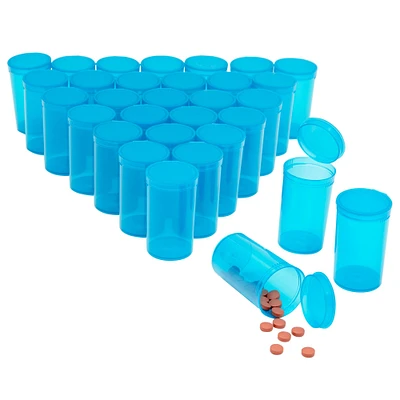 30 Pack Empty Pill Bottles with Pop Top Caps, 19 Dram Medicine Containers, Prescription Vials with Lids (Blue)