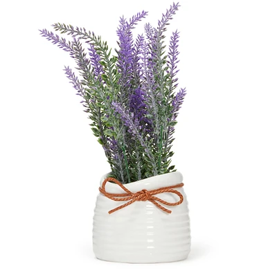 Artificial Lavender Flowers in Ceramic Vase for Bathroom Decor (9 x 3.3 in)