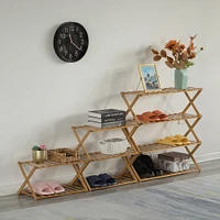 Bamboo Foldable Shoe Rack, Free Standing Shoe Organizer Storage Rack