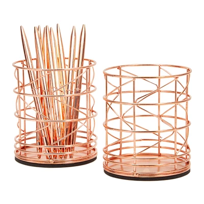 Juvale 2-Pack Rose Gold Pen Holder for Desk - Organizer Cup for Pencil, Hair and Makeup Brush and Office Supplies