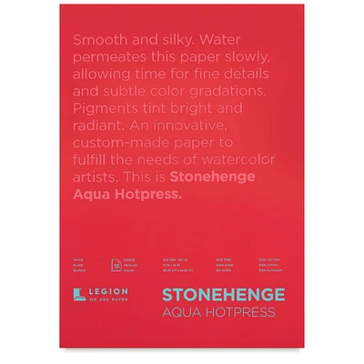 Legion Stonehenge Aqua Watercolor Block - Hot Press, 10" x 14", 15 Sheets