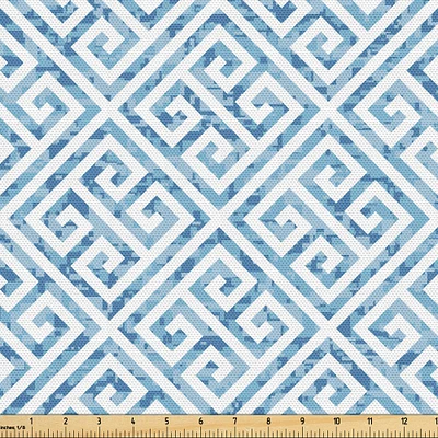 Ambesonne Greek Themed Fabric by The Yard, Tile Mosaic Pattern in Antique Meander and Camo Style Effect Print, Decorative Fabric for Upholstery and Home Accents, 10 Yards, Pale Blue and White