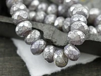 *25* 5x8mm Silver Mercury Washed Lilac Opal Faceted Large Hole Rondelle Roller Beads