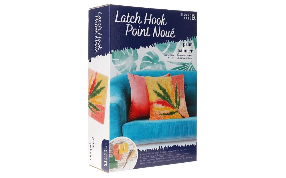 Leisure Arts Latch Hook Kit Palm, 16", Latch Hook Kit, Latch Hook Rug Kits, Rug Making Kit, Latch Hook Kits for Adults, Latch Hook Kits for Adults Beginners