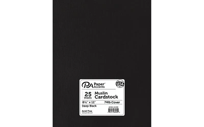 PA Paper Accents Textured Cardstock 8.5" x 11" Deep Black, 73lb colored cardstock paper for card making, scrapbooking, printing, quilling and crafts, 25 piece pack