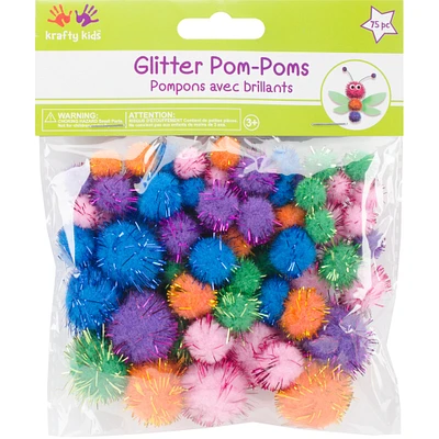 Krafty Kids Glitter Pom-Poms Variety Pack 75/Pkg-Assorted