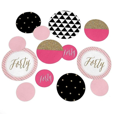 Big Dot of Happiness Chic 40th Birthday - Pink, Black and Gold - Birthday Party Giant Circle Confetti - Birthday Party Décor - Large Confetti 27 Count