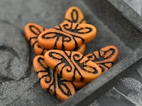 *6* 19x9mm Black Washed Matte Opaque Orange Arabesque Beads