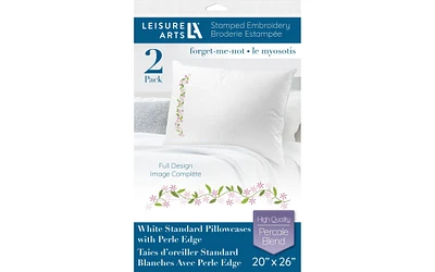 Leisure Arts Pillowcase 20"x26" Forget-Me-Not 2pc, Embroidery Pillow Kit, Stamped Embroidery Pillowcases, Embroidery Pillow Cases Stamped, Stamped Cross Stitch Pillow Cases