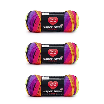 Red Heart Super Saver Bright Stripe Yarn - 3 Pack of 141g/5oz - Acrylic - 4 Medium (Worsted) - 236 Yards - Knitting/Crochet