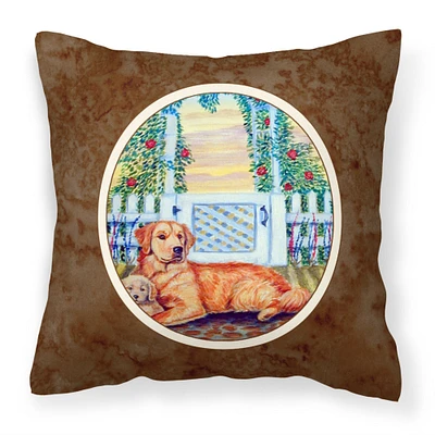 "Caroline's Treasures 7148PW1414 Golden Retriever and puppy at the fence Fabric Decorative Pillow, 14"" H x 14"" W, Multicolor"