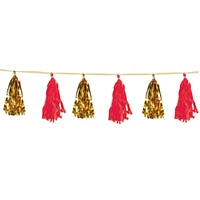 Gold & Red Metallic & Tissue Tassel Garland