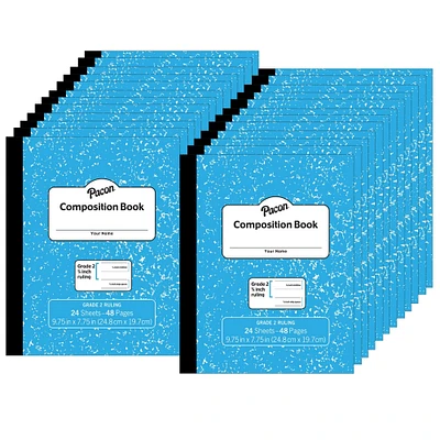 Composition Book, Grade 2, Blue Marble, 3/4" x 3/8" x 3/8" Ruled, 9-3/4" x 7-3/4", 24 Sheets, Pack of 24