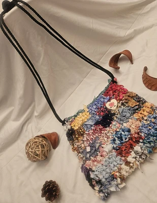 Rose Heart Crocheted Fabric Bag