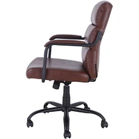 Lorell SOHO Collection High-back Leather Chair, 27.5" x 28.8" x 42.1", Material: Bonded Leather Seat, Bonded Leather Back, Steel Arm, Powder Coated Steel Base, Finish: Tan