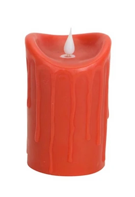 Melrose 5.5" Red-Orange Dripping Wax Flameless LED Lighted Pillar Candle with Moving Flame