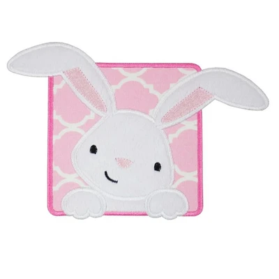 Cute Easter Bunny Pink Background Sew or Iron on Embroidered Patch