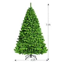 Costway 7.5ft Green Flocked Hinged Artificial Christmas Tree w/ Metal Stand Green