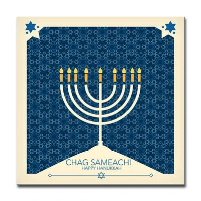 Crafted Creations Blue and Beige "Chag Sameach" Hanukkah Square Wall Art Decor 12" x 12"