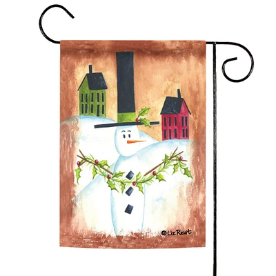 Toland Home Garden White and Brown Snowman Garland Christmas Outdoor Rectangular Mini Garden Flag 18" x 12.5"