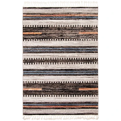 Chaudhary Living 7.75' x 10.5' Off White and Black Striped Rectangular Area Throw Rug