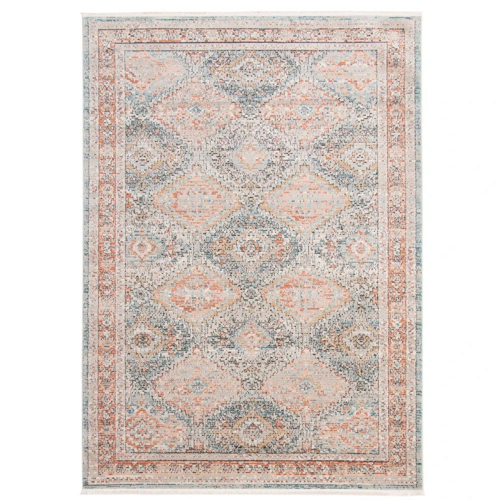 Chaudhary Living 5.25' x 7.25' Blue and Taupe Vintage Geometric Rectangular Area Throw Rug