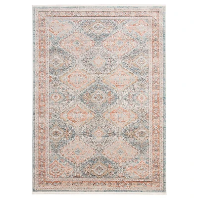 Chaudhary Living 5.25' x 7.25' Blue and Taupe Vintage Geometric Rectangular Area Throw Rug