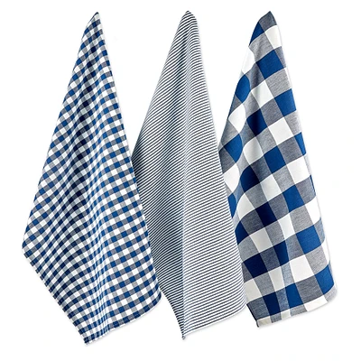 Contemporary Home Living Set of 3 Assorted Blue and White Dish Towel, 30"