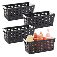 Black Plastic Baskets with Handles for Bathroom, Laundry Room, Closet Organization (4 Pack)