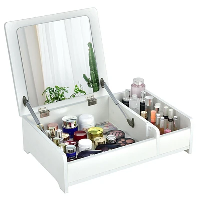 Gymax 2-in-1 Vanity Dresser w/ Flip-Top Mirror Tabletop Storage Box Makeup Laptop White