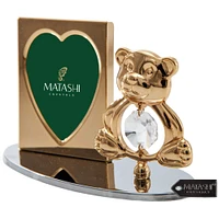 Matashi   24k Gold Plated Picture Frame Desk Set with Crystal Decorated Teddy Bear Figurine on a Silver Base Gift for