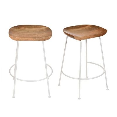 Contemporary Home Living Set of 2 Brown and White Counter Stools with Curved Seat 24.5"