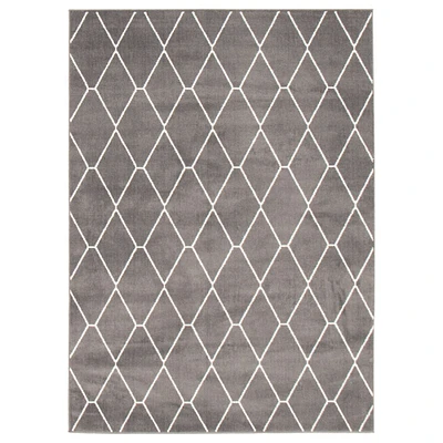 Chaudhary Living 6.5' x 9.5' Gray and White Moroccan Pattern Rectangular Area Throw Rug