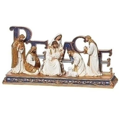 Roman 12.25" Gold and Cream Nativity Figure "Peace" Christmas Tabletop Decor