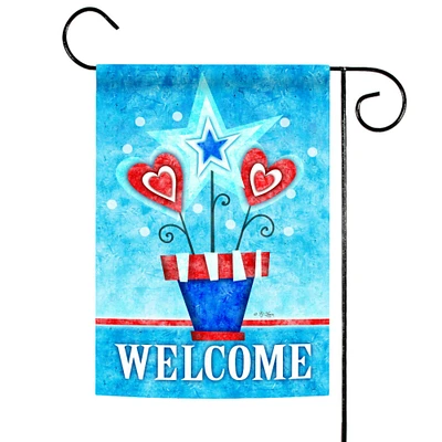 Toland Home Garden Blue and Red Potted Patriotic Welcome Outdoor Garden Flag 18" x 12.5"