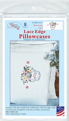 Jack Dempsey Stamped Pillowcases W/White Lace Edge 2/Pkg-Watering Can