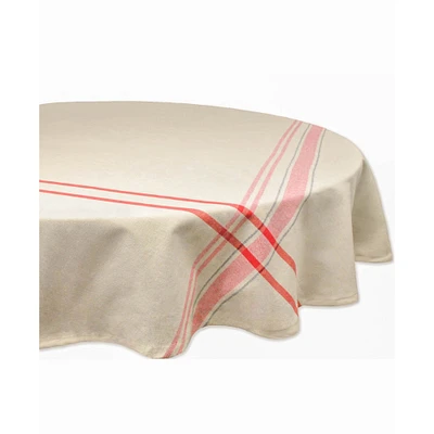 Contemporary Home Living 70' White and Red French Striped Round Table Cloth