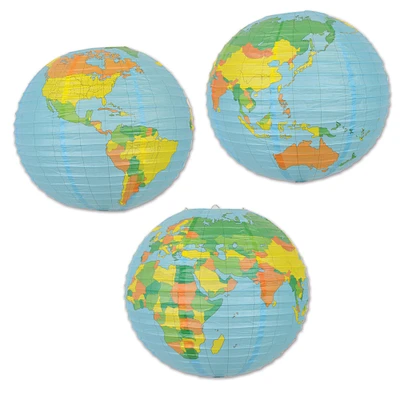 Party Central Club Pack of 12 Blue and Green World Globe Paper Lanterns 15.5"